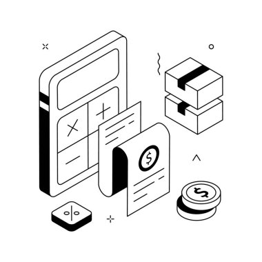 Hesap makinesi, fatura ve nakit ile modern mali yönetim illüstrasyonu