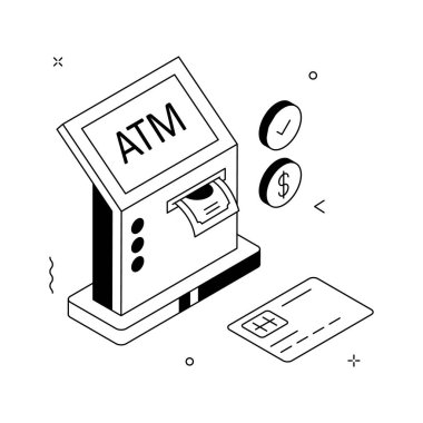 Nakit dağıtan modern bir ATM 'nin izometrik çizimi