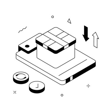 Ekommerce teslimatı, nakliyesi ve lojistik için paket illüstrasyonunu iade et