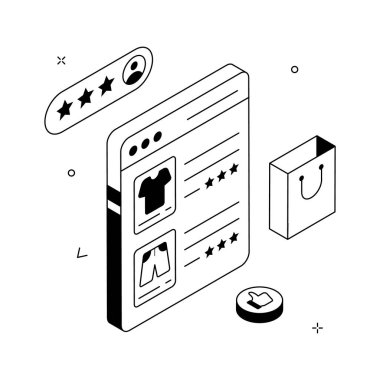 Ürün geribildirim illüstrasyonu, çevrimiçi alışveriş değerlendirmeleri ve müşteri görüşleri
