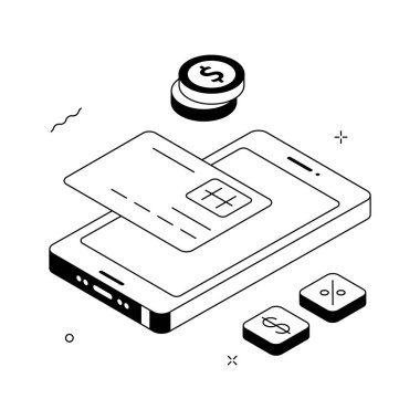 Mobil ödeme, çevrimiçi ödeme izometrik illüstrasyon modayı