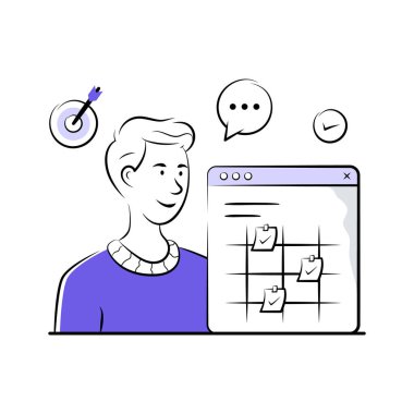 Elle çizilmiş biçimdeki görev yönetiminin bu premium illüstrasyonunu indir