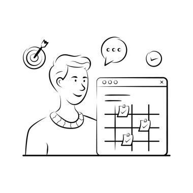 Elle çizilmiş biçimdeki görev yönetiminin bu premium illüstrasyonunu indir