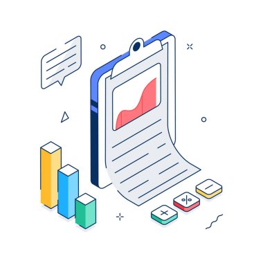 Pano ve veri grafikleriyle izometrik pazar raporu çizelgesi