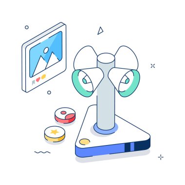 Hoparlör ve Sosyal Güncellemeler ile Medya Duyurusu Isometric Illustration