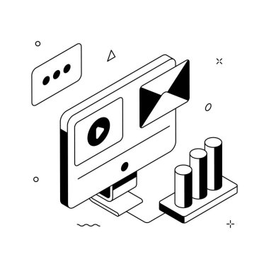 Çevrimiçi stratejileri ve büyüme analizlerini vurgulayan modern dijital pazarlama illüstrasyonu