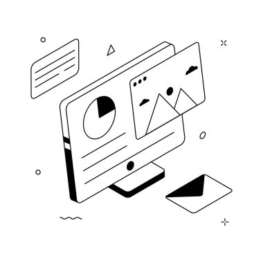 Bilgisayar Kontrol Paneliyle Dijital Pazarlama Analitiği Isometric Illustration