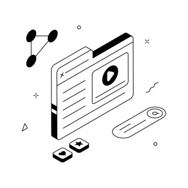 Video Oynatıcı ve Sosyal Medya Etkileşimleri olan bir Web sayfasının Isometric Illulation 'ı