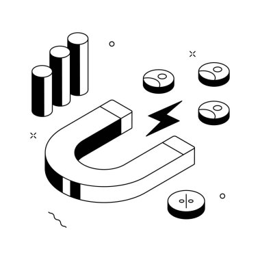 Canlı bir izometrik illüstrasyon müşteri edinimini gösteriyor