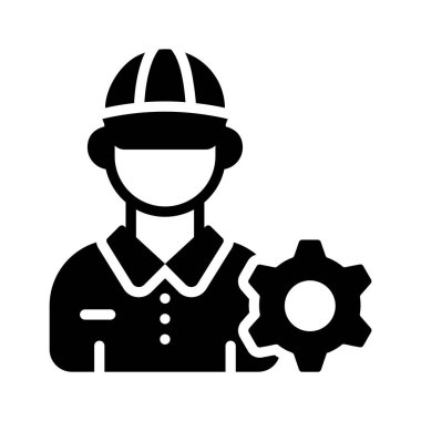 Worker with gear line icon representing mechanic and automotive repair.