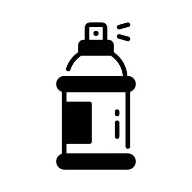 Simple, black line art icon of a spray paint can.