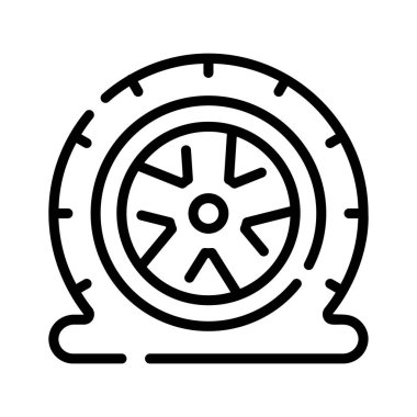 Flat tire icon, showcasing a deflated tire, ready to use vector