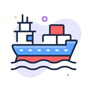 Kargo gemisi simgesi küresel teslimat, ekommerce nakliyesi ve lojistiği temsil ediyor