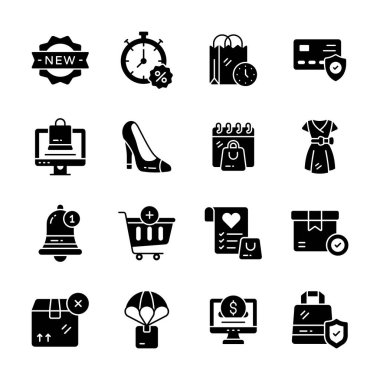 Bu muhteşem ekommerce ve alışveriş simgelerini düz bir taslak şeklinde alın.