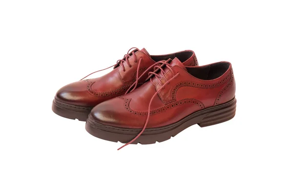 Zapatos masculinos de cuero marrón aislados en blanco. Enfoque selectivo . —  Fotos de Stock