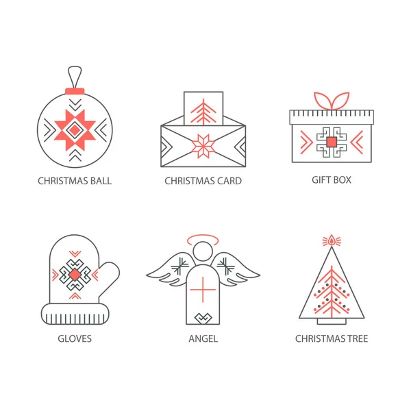 Illustrazione vettoriale di icone di Natale contorno. Impostare le icone di Natale . — Vettoriale Stock
