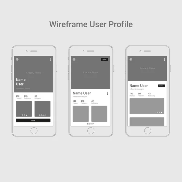 Profilo utente di Wireframe. Illustrazione vettoriale. Kit interfaccia utente — Vettoriale Stock