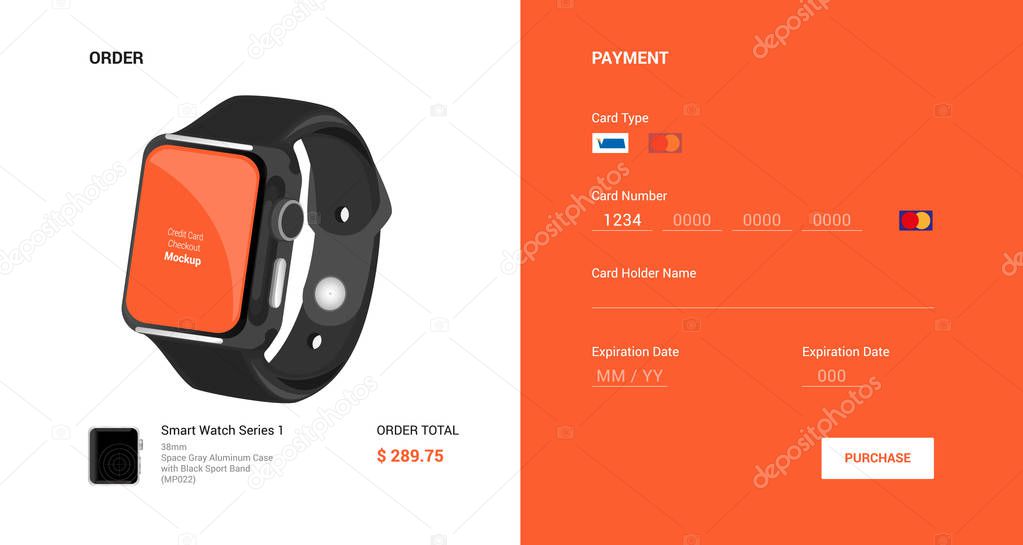 Payment. Checkout. Order Black smart watch. Vector illustration