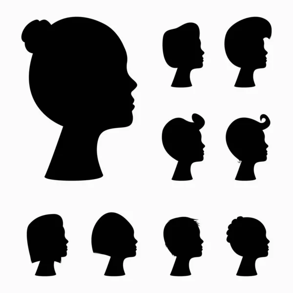 Vector Illustration Design Your Project Set Silhouettes Women Different Hairstyles — Stock Vector