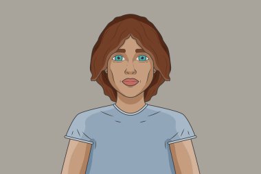 Tişörtlü bir kız. Güzel kadın. Sevimli bir karakter. Çekici bir insan. Projeniz için vektör illüstrasyon tasarımı.  