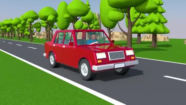红色汽车在郊区高速公路上行驶 循环动画 — 图库视频影像