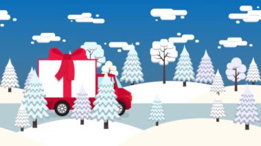 Kırmızı kurdele ile bağlı hediye kutusu ile kamyon