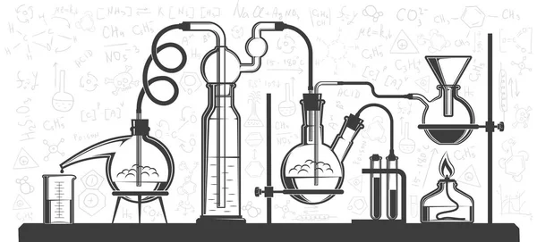 化学的フラスコ及び器具の構成 — ストックベクタ