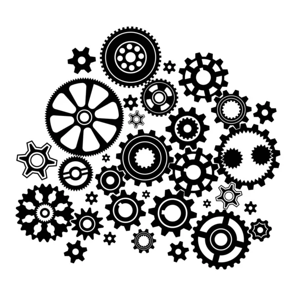 Complex mechanism of various gears and cogwheels — Stock Vector