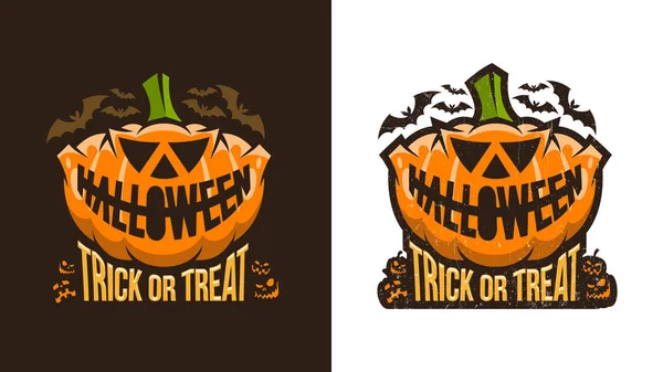 Logotipo de halloween vintage incomum com abóbora e letras . — Vetor de Stock