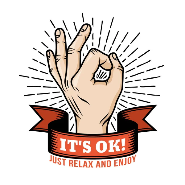 Ok ręka gest retro logo — Wektor stockowy
