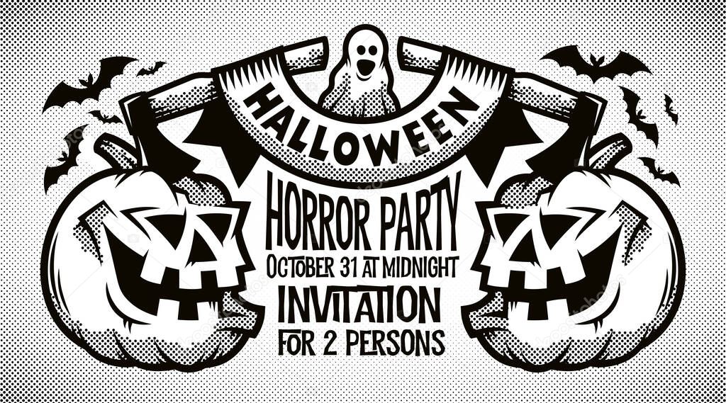 Halloween retro black-and-white invitation