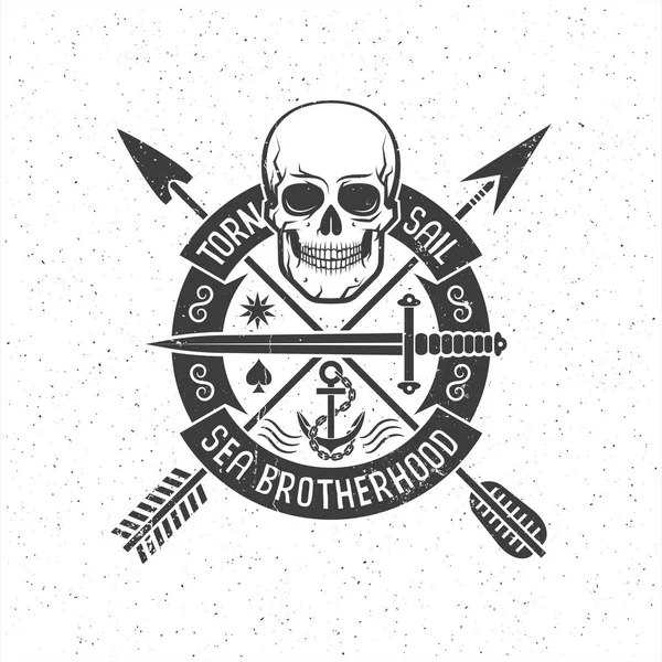 海賊の頭蓋骨とヒップスターレトロロゴ — ストックベクタ