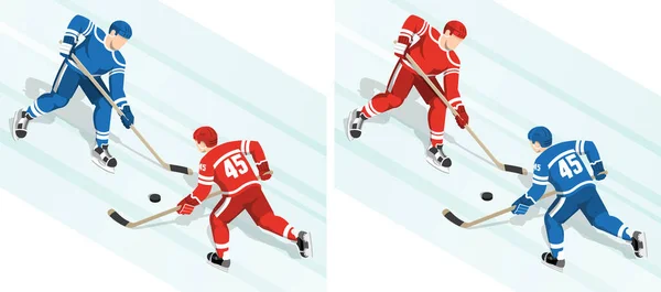 Red hockey player against the blue — Stock Vector