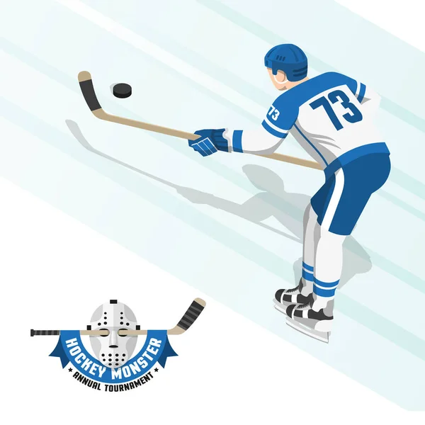 Ice hockey player in a white blue uniform — Stock Vector