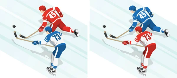 Red and blue hockey players chase — Stock Vector