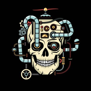 Steampunk elementli kafatası