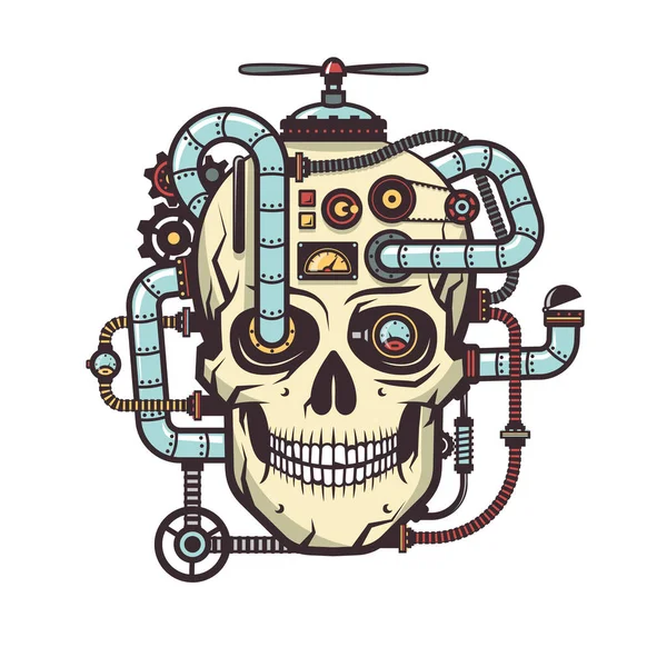 Steampunk Skull με ενσωματωμένο βιομηχανικό στοιχείο — Διανυσματικό Αρχείο