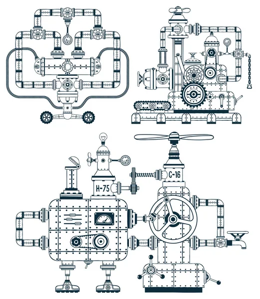 Fantástico conjunto de dispositivos monocromáticos industriales — Archivo Imágenes Vectoriales