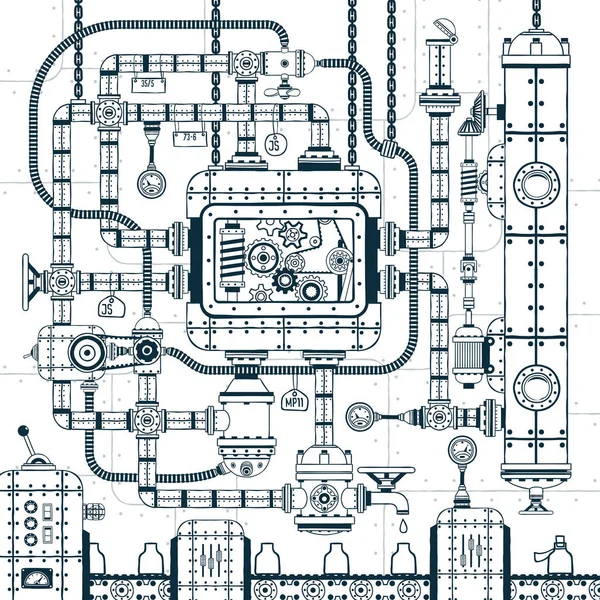 Transportador automático industrial complejo — Archivo Imágenes Vectoriales