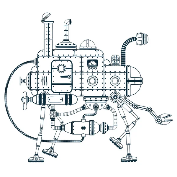 Máquina auto-propulsora steampunk fantástica —  Vetores de Stock