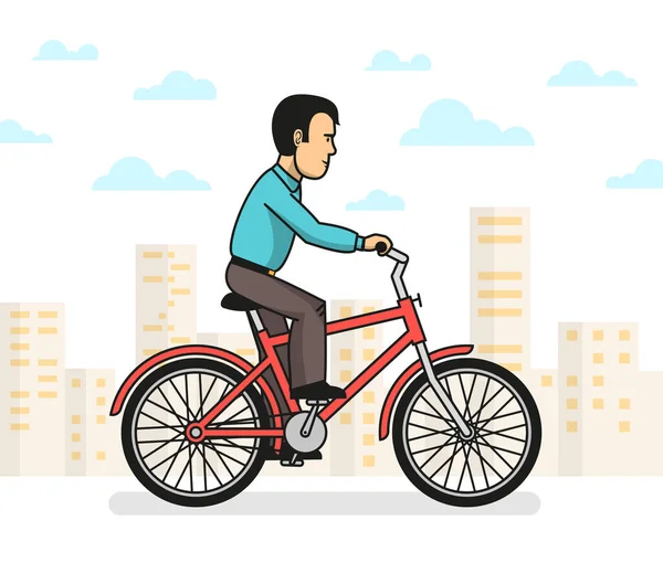 男子骑自行车在城市 — 图库矢量图片