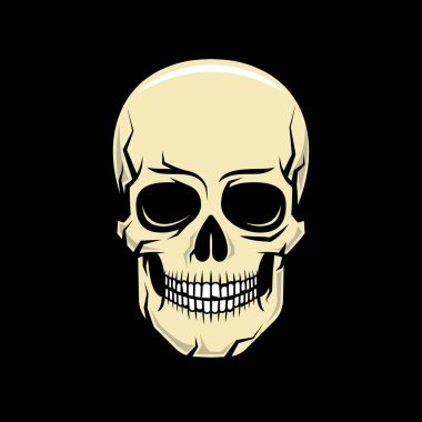 Siyah arka planda renkli, gerçekçi bir kafatası. Vektör illüstrasyonu.