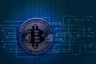 Bitcoin dijital para ile internet ağı bağlantısı grafiği, dijital şifreleme para bozma konsepti