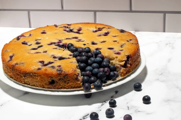 Glutenfreier Blaubeerkuchen Aus Frischen Bio Blaubeeren Frische Bio Blaubeeren Einem — Stockfoto