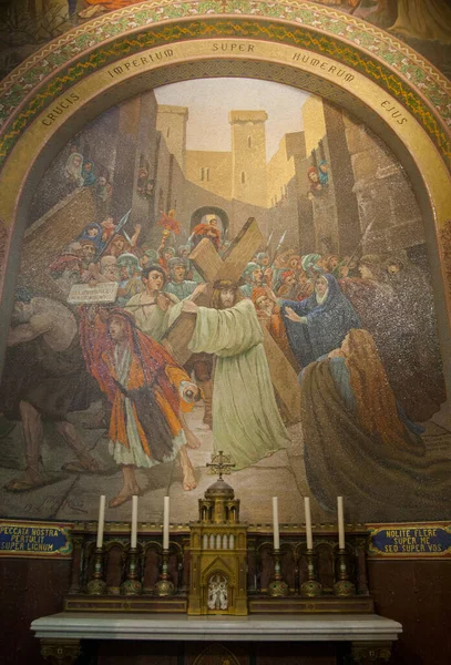 Abril 2014 Lourdes França Jesus Com Cruz Ombro Murais Monumentais — Fotografia de Stock