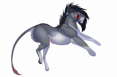 Havada süzülen güzel yeleli gri genç bir aslan