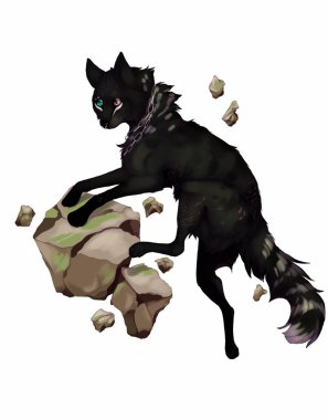 Taş parçaları üzerinde siyah kurt.