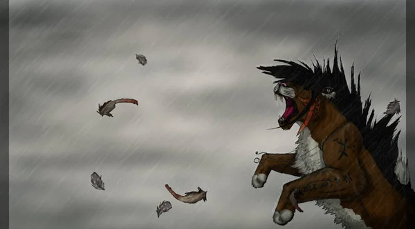 Lew Warczy Deszczową Pogodę — Zdjęcie stockowe