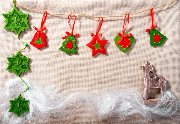 Handmade Christmas Card Felted Stars Snowflakes Fir Tree Decorating Reindeer — Stock Photo, Image