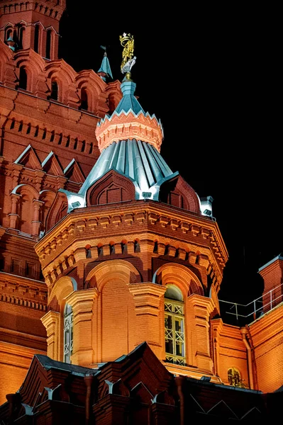 State Historical Museum Building Fragment Red Square Moscow Night Lighting — Stock Photo, Image